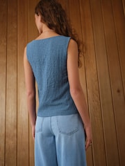 Dusty Blue Textured Henley Detail Tank - Image 2 of 8