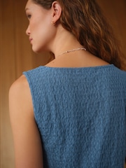 Dusty Blue Textured Henley Detail Tank - Image 5 of 8