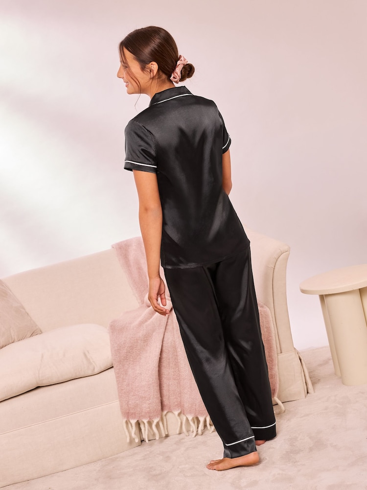 Lipsy Black Satin Pyjamas (5-16yrs) - Image 5 of 5 Lipsy Black Satin Pyjamas (5-16yrs) - Image 5 of 5