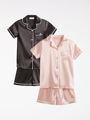 Lipsy Pink/Black Satin Pyjamas 2 Pack (5-16yrs) - Image 1 of 2