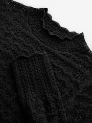 Black Lace Pointelle Stitch Long Sleeve Top with Wool - Image 6 of 7