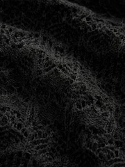 Black Lace Pointelle Stitch Long Sleeve Top with Wool - Image 7 of 7