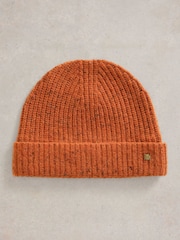 White Stuff Orange Albie Rib Knit Beanie - Image 1 of 2