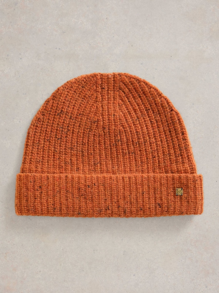 White Stuff Orange Albie Rib Knit Beanie - Image 1 of 2