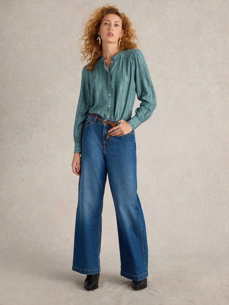 White Stuff Green Aster Broderie Shirt - Image 1 of 6 White Stuff Green Aster Broderie Shirt - Image 1 of 6