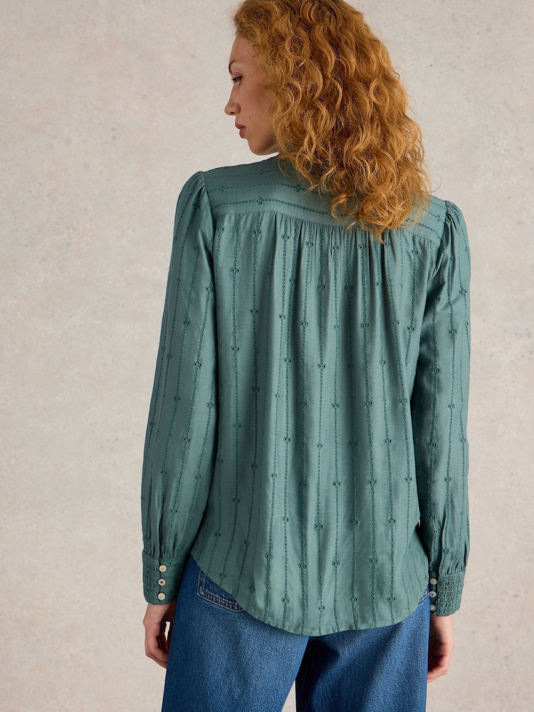 White Stuff Green Aster Broderie Shirt - Image 2 of 6 White Stuff Green Aster Broderie Shirt - Image 2 of 6