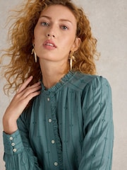 White Stuff Green Aster Broderie Shirt - Image 4 of 6