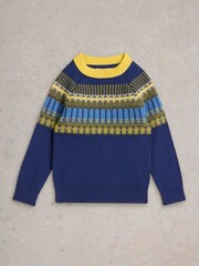 White Stuff Blue Fairisle Pattern Yoke Jumper - Image 1 of 3