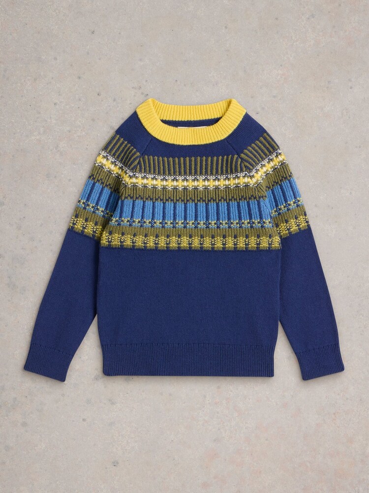 White Stuff Blue Fairisle Pattern Yoke Jumper - Image 1 of 3