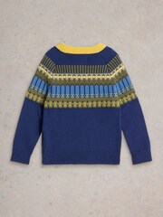 White Stuff Blue Fairisle Pattern Yoke Jumper - Image 2 of 3