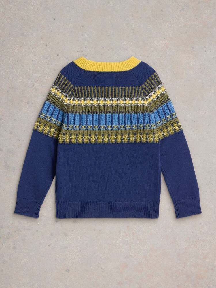 White Stuff Blue Fairisle Pattern Yoke Jumper - Image 2 of 3