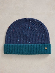 White Stuff Blue Albie Rib Knit Beanie - Image 1 of 2