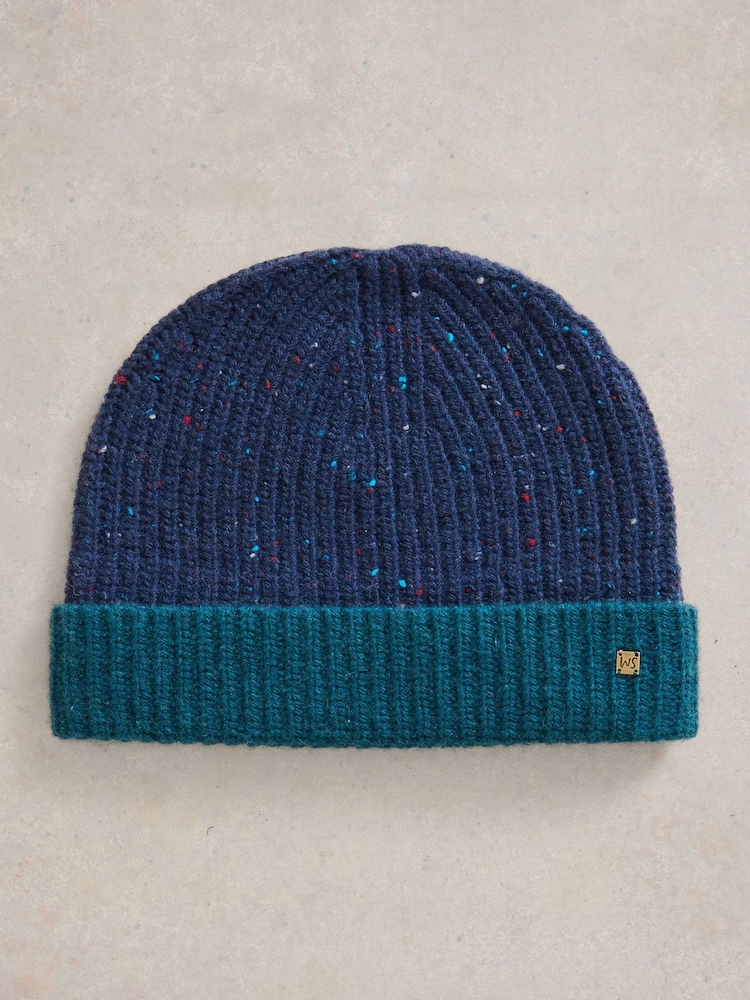 White Stuff Blue Albie Rib Knit Beanie - Image 1 of 2