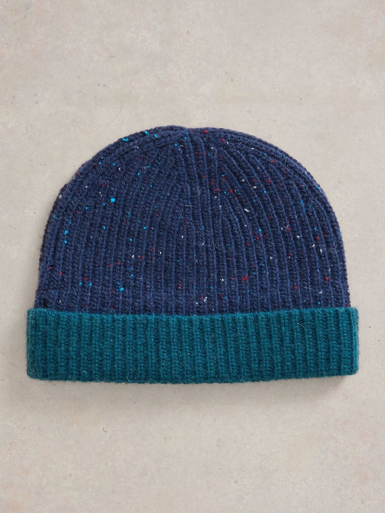 White Stuff Blue Albie Rib Knit Beanie - Image 2 of 2