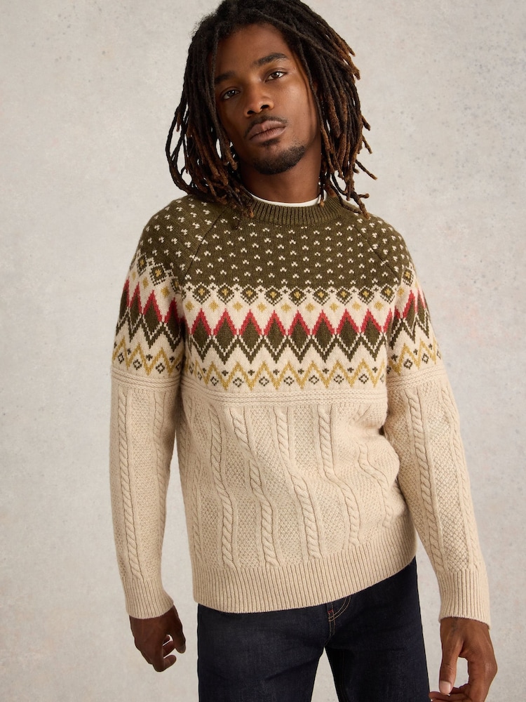 White Stuff Natural Cable Fairisle Pattern Crew Neck Jumper - Image 1 of 6 White Stuff Natural Cable Fairisle Pattern Crew Neck Jumper - Image 1 of 6