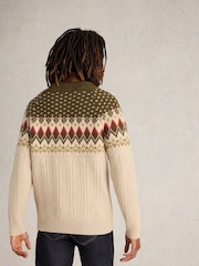 White Stuff Natural Cable Fairisle Pattern Crew Neck Jumper - Image 2 of 6