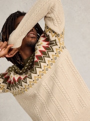 White Stuff Natural Cable Fairisle Pattern Crew Neck Jumper - Image 4 of 6