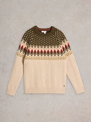 White Stuff Natural Cable Fairisle Pattern Crew Neck Jumper - Image 5 of 6