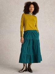 White Stuff Green Jenna Cord Tiered Skirt - Image 1 of 6