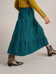 White Stuff Green Jenna Cord Tiered Skirt - Image 2 of 6