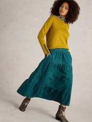 White Stuff Green Jenna Cord Tiered Skirt - Image 3 of 6