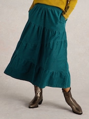 White Stuff Green Jenna Cord Tiered Skirt - Image 4 of 6