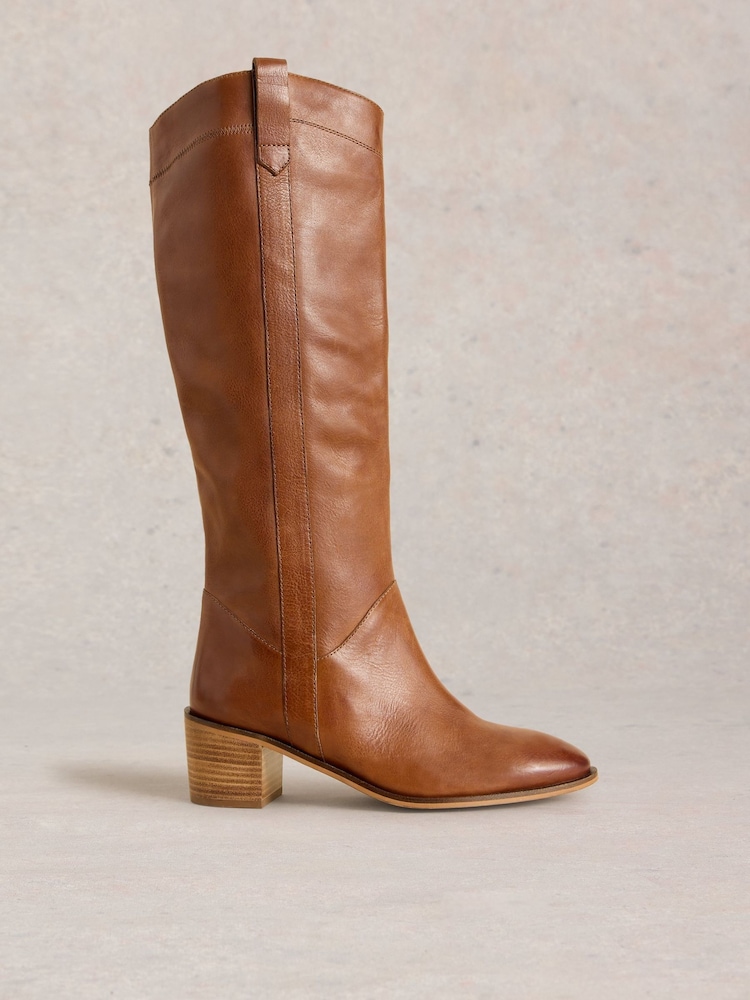 White Stuff Brown Izzy Leather Knee High Boots - Image 1 of 4