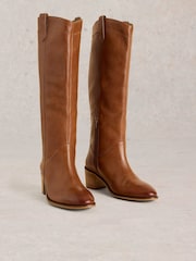 White Stuff Brown Izzy Leather Knee High Boots - Image 2 of 4