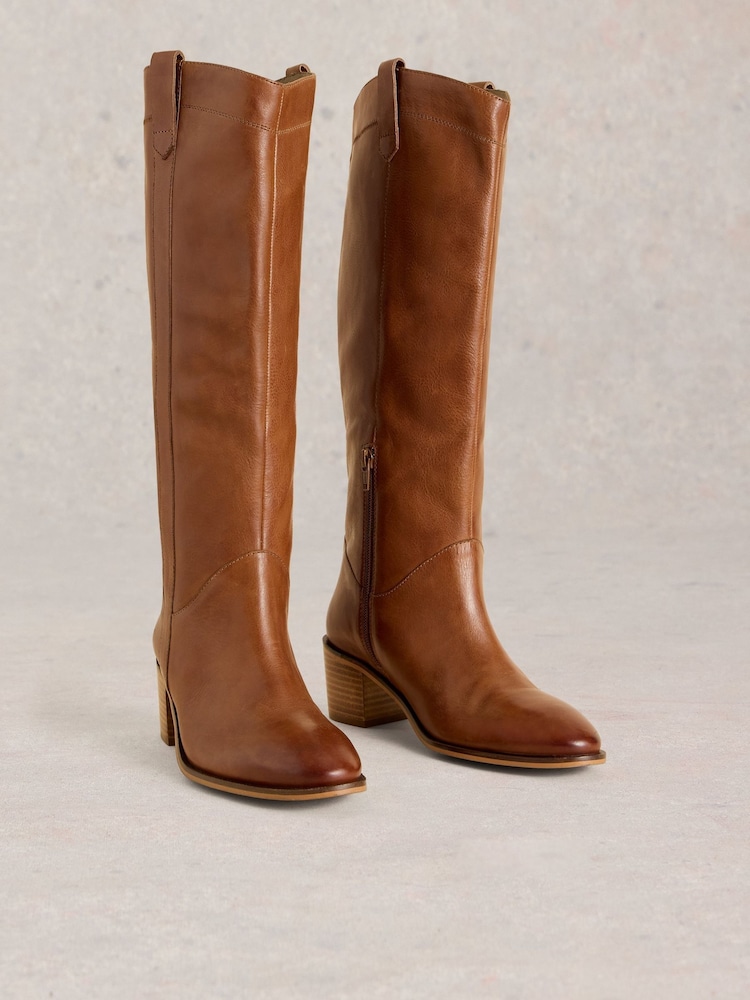 White Stuff Brown Izzy Leather Knee High Boots - Image 2 of 4