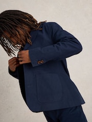 White Stuff Blue Moleskin 100% Cotton Regular Fit Blazer - Image 3 of 6