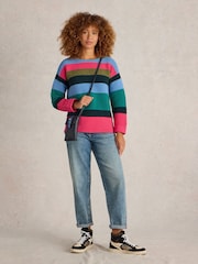 White Stuff Green Jana Stripe 100% Organic Cotton Jumper - Image 1 of 6