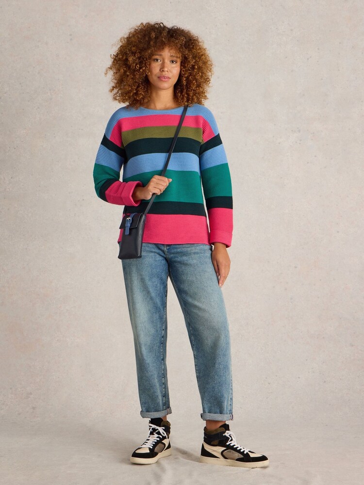White Stuff Green Jana Stripe 100% Organic Cotton Jumper - Image 1 of 6