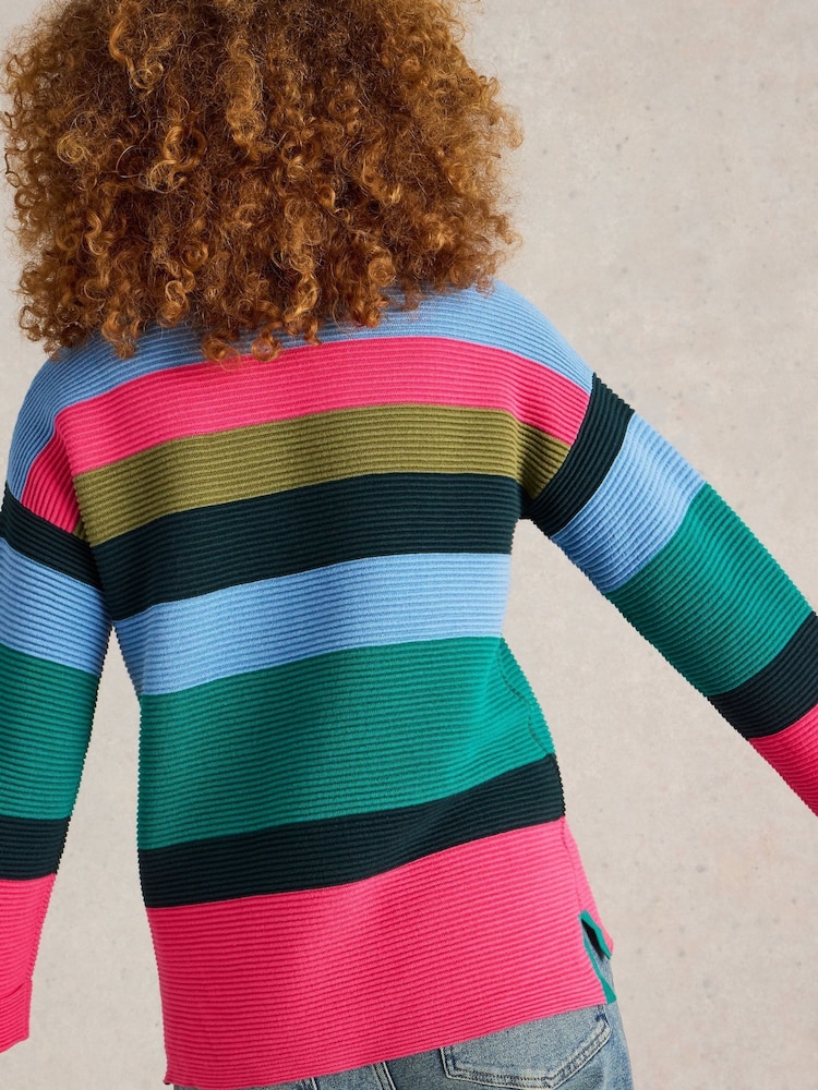 White Stuff Green Jana Stripe 100% Organic Cotton Jumper - Image 2 of 6