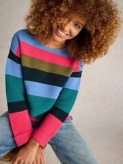White Stuff Green Jana Stripe 100% Organic Cotton Jumper - Image 3 of 6