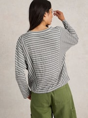 White Stuff Grey 100% Organic Cotton Stripe Tie Hem Top - Image 2 of 6