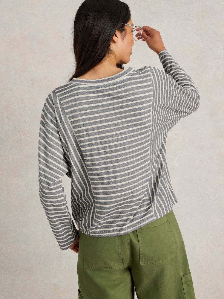 White Stuff Grey 100% Organic Cotton Stripe Tie Hem Top - Image 2 of 6