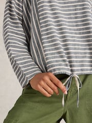 White Stuff Grey 100% Organic Cotton Stripe Tie Hem Top - Image 4 of 6