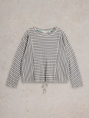White Stuff Grey 100% Organic Cotton Stripe Tie Hem Top - Image 5 of 6