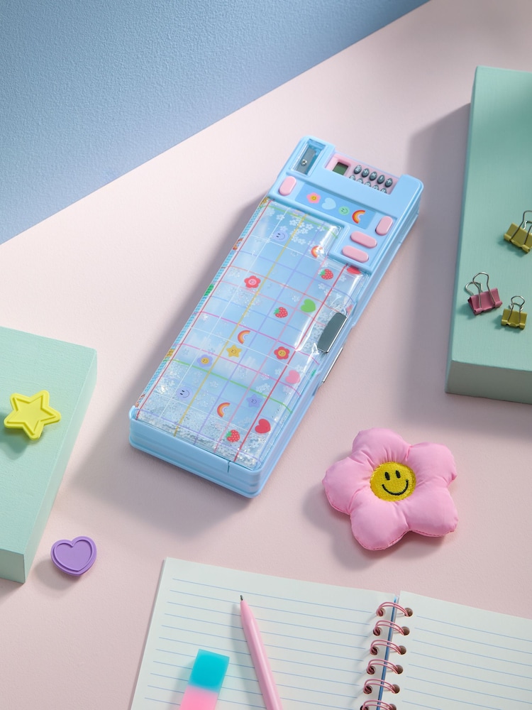Blue/Pink Flower Power Pop Out Pencil Case - Image 1 of 6 Blue/Pink Flower Power Pop Out Pencil Case - Image 1 of 6