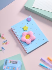 Blue/Pink Flower Power A5 Lined Notebook with Front Cover Charms - Image 1 of 4
