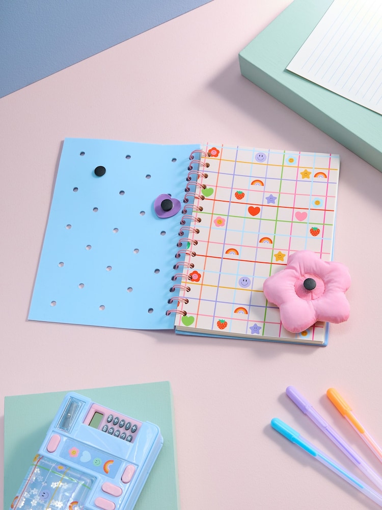 Blue/Pink Flower Power A5 Lined Notebook with Front Cover Charms - Image 2 of 4