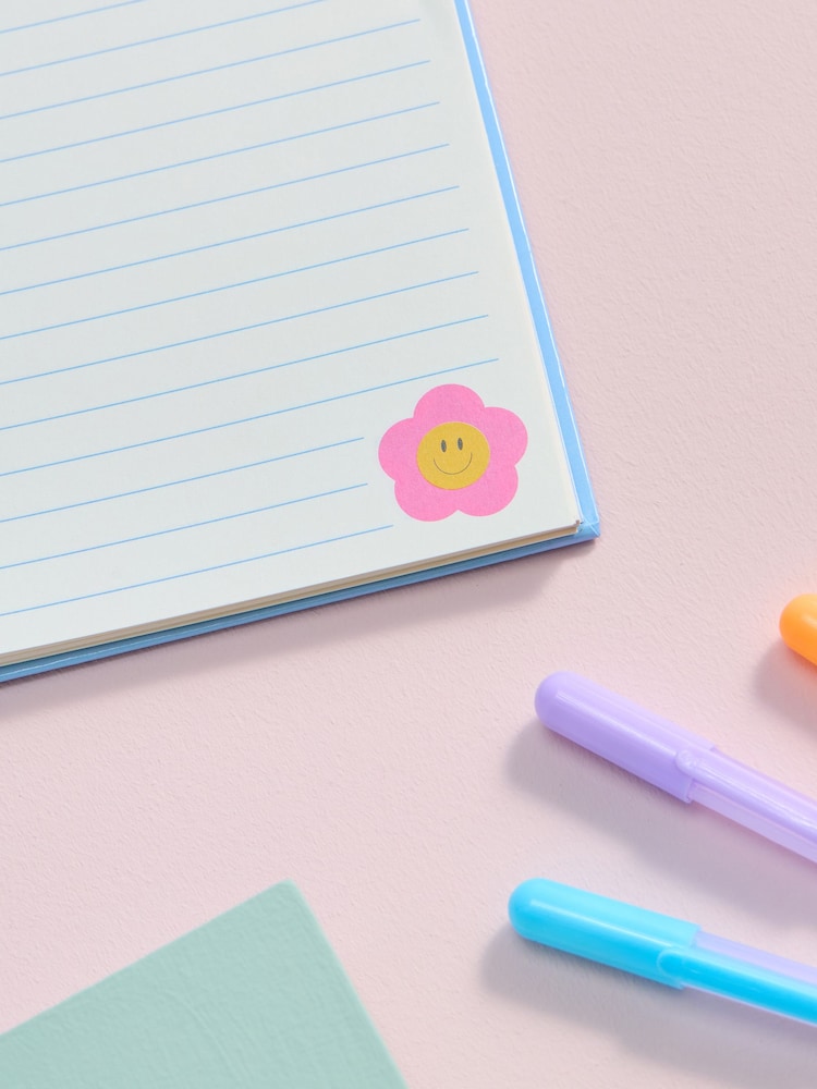Blue/Pink Flower Power A5 Lined Notebook with Front Cover Charms - Image 4 of 4