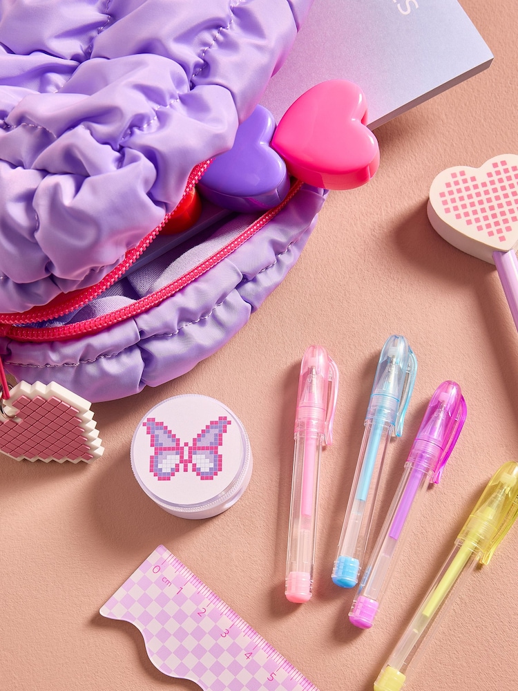 Purple Quilted Pencil Case with Stationery - Image 6 of 6