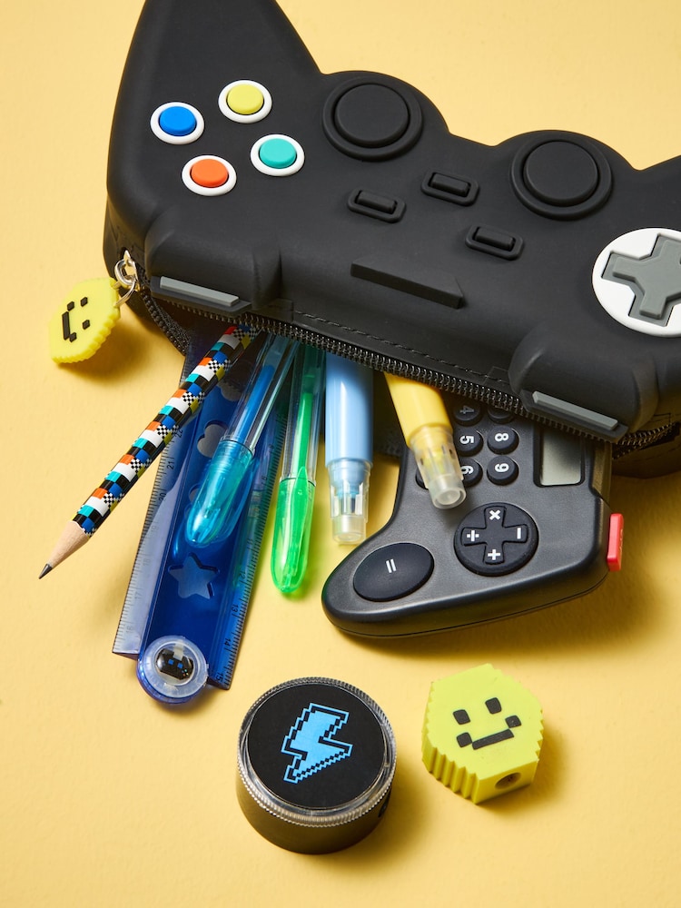 Black Pixel Gaming Pencil Case with Stationery - Image 2 of 5