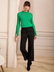Love & Roses Green Cable Stitch Fine Gauge Frill Neck Knitted Jumper - Image 3 of 4
