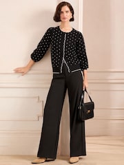 Love & Roses Black Spot Fine Gauge Scallop Edge Knitted Cardigan - Image 3 of 4