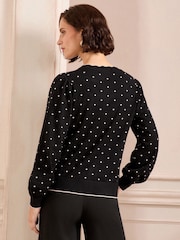 Love & Roses Black Spot Fine Gauge Scallop Edge Knitted Cardigan - Image 4 of 4