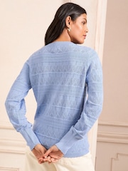 Love & Roses Blue Pointelle V-Neck 100% Cotton Cardigan - Image 4 of 4