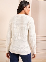 Love & Roses Ivory Pointelle V-Neck 100% Cotton Cardigan - Image 5 of 5