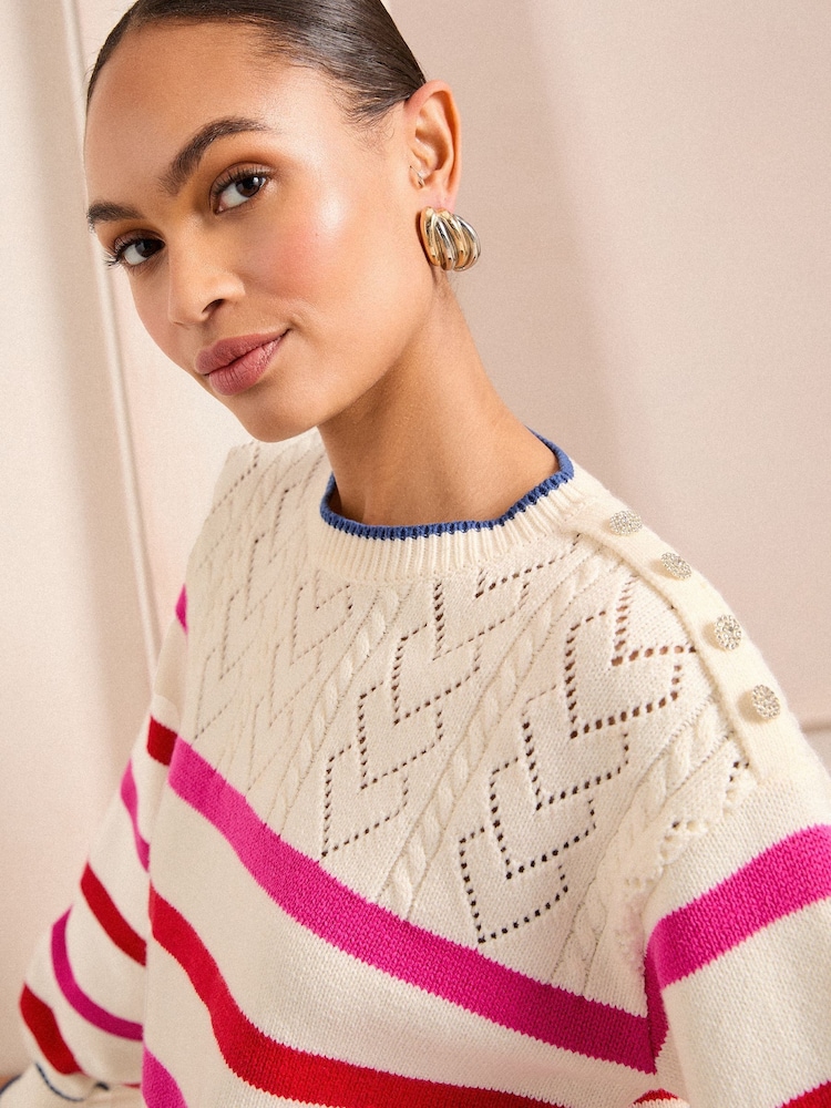 Love & Roses Ivory Heart Pointelle Crew Neck Knitted Jumper - Image 2 of 4